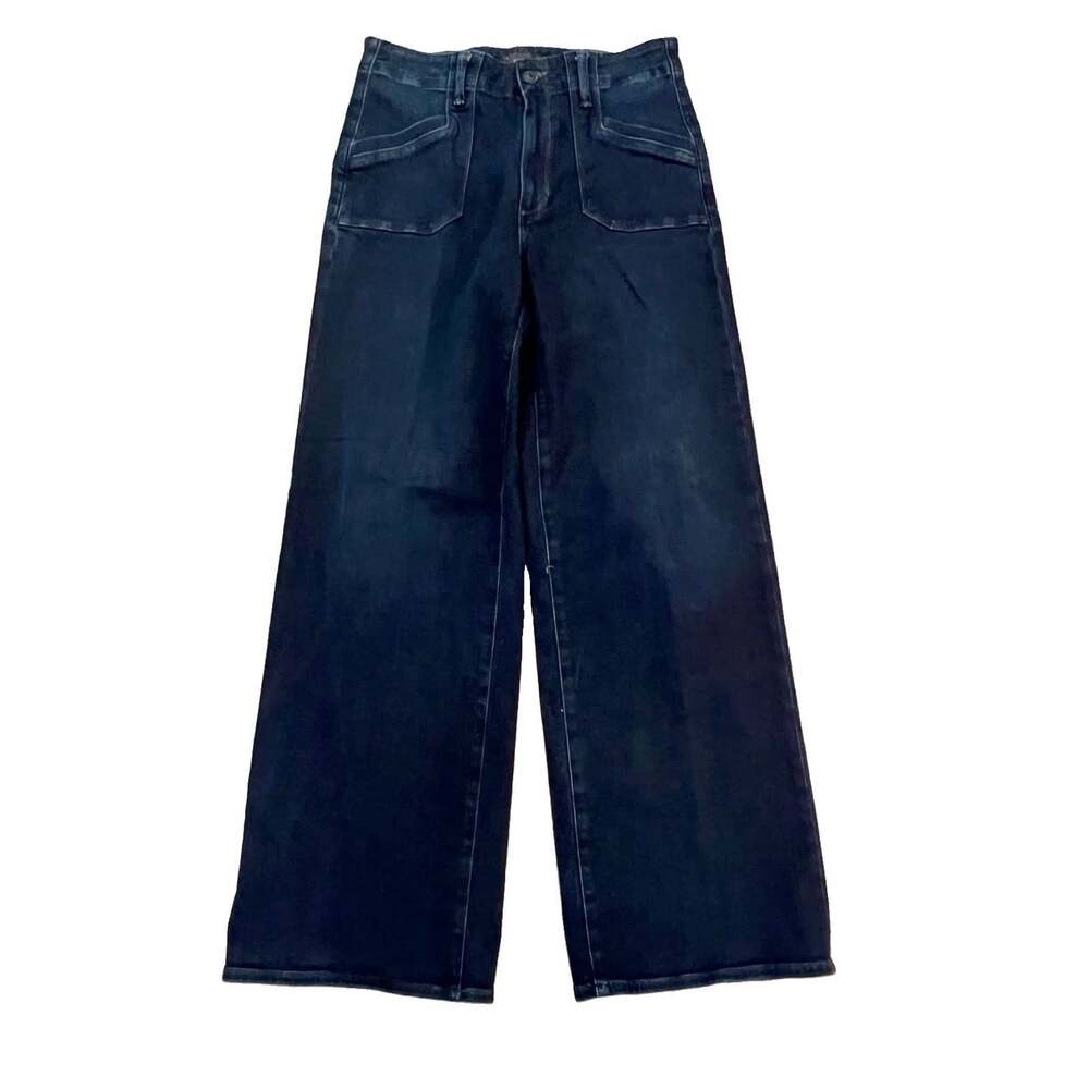 Paige Anessa High Rise Wide Leg Jeans Dark Wash Patch Pockets Size 29 Stretch